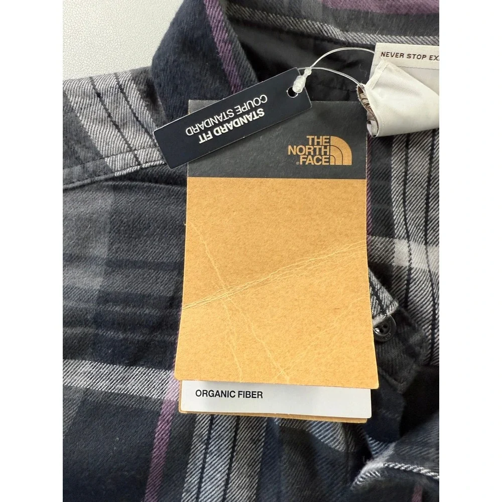 The North‎ Face Mens Plaid Flannel Shirt Long Sleeve Black Grey Purple Large NEW
